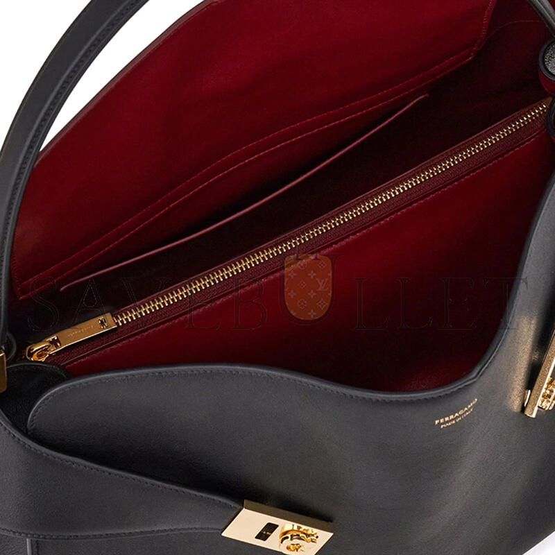 FERRAGAMO LARGE GANCINI LEATHER TOTE BAG 219725 (40*28*12cm)